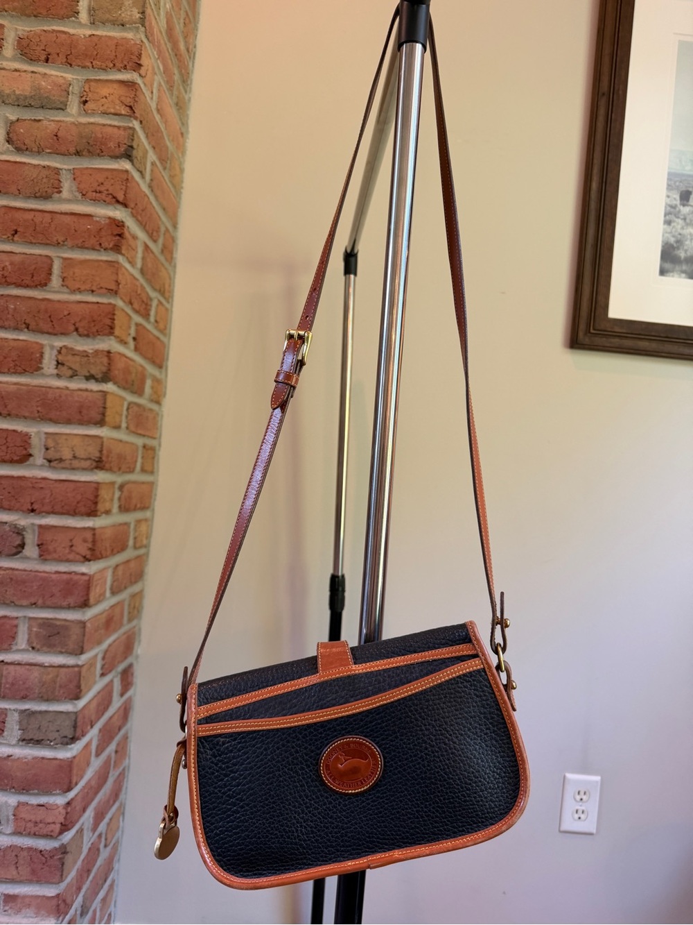 Dooney & Bourke Vintage Equestrian Crossbody Black Brown All Weather Leather